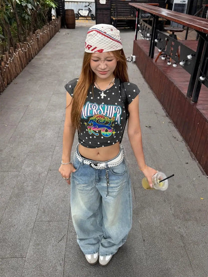 Baggy Jeans Women's Clothing Street Hip Hop Vintage High Waisted Jeans Wide Leg Casual Blue Jeans for Women Pants