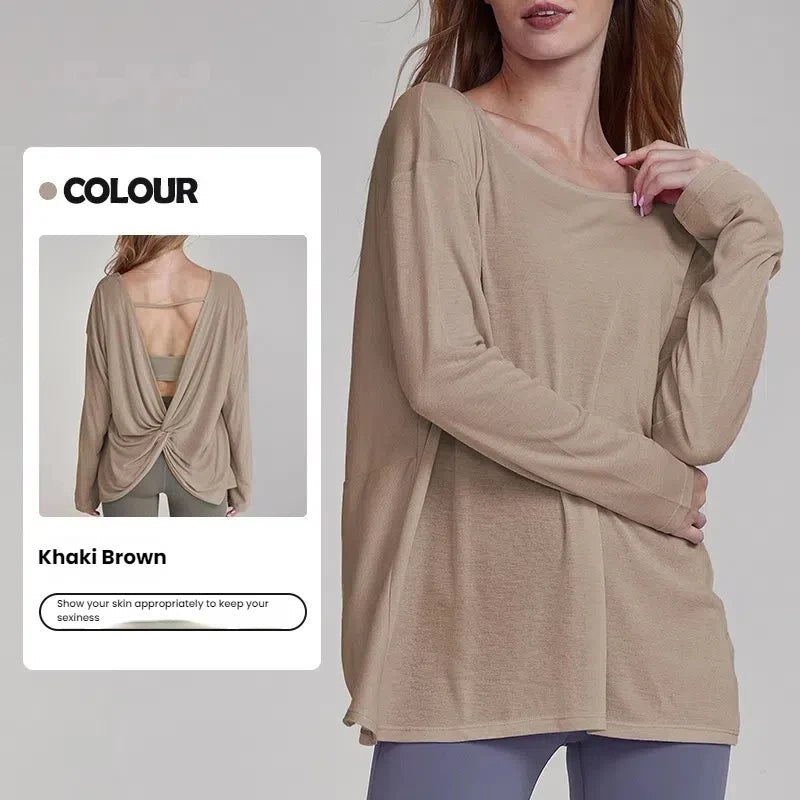 Women's Tops New Autumn Yoga Cover-up Loose Back Beauty Leisure Sports Fitness Top Light Breathable Long Sleeves Tee