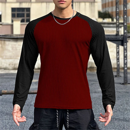 Gym Fitness T-shirt Men Long Sleeve Splice color Shirt Male Bodybuilding Tees Tops Running Sports Quick Dry Training Clothing