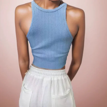 HELIAR Women Plain Halter Tops Knitted Off Shoulder Y2K Tops Camis Sexy Crop Tops Women Tank Tops 2025 Summer