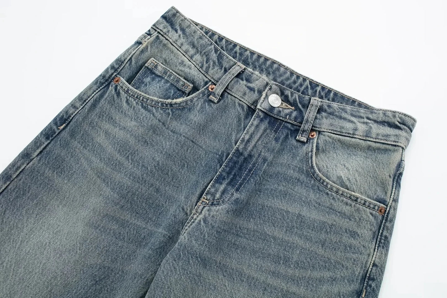 HH Female Fashion Denim Jeans Loose Solid Long Pants With Gradient All Match Streetwear Mujer Casual Baggy Chic Trousers