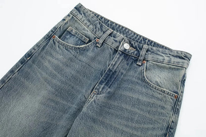 HH Female Fashion Denim Jeans Loose Solid Long Pants With Gradient All Match Streetwear Mujer Casual Baggy Chic Trousers