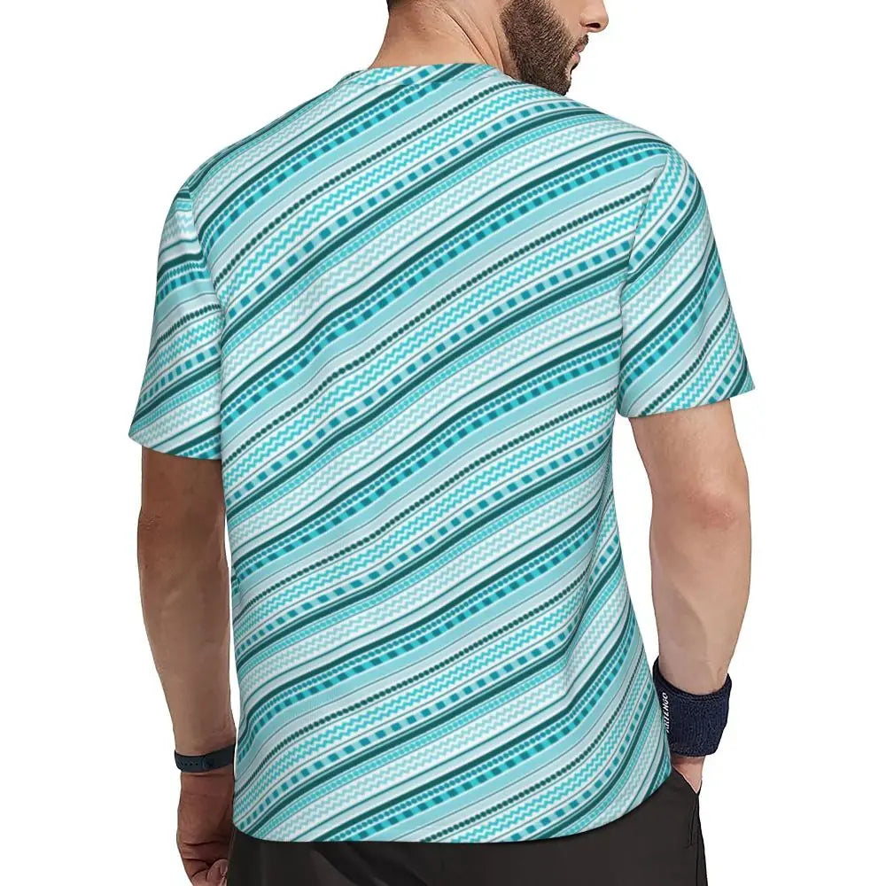 Gym T Shirt For Mens Retro Dots And Stripes T Shirts Fashion Blue Line Design Summer Tees O Neck Basic Graphic Clothes Plus Size