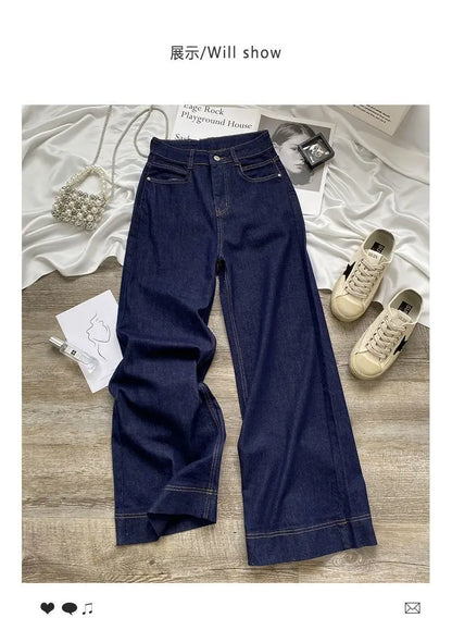 Blue Straight Jeans for Women Early Autumn Autumn 2024 New High Waist Slimming Loose Drooping Wide-Leg Pants