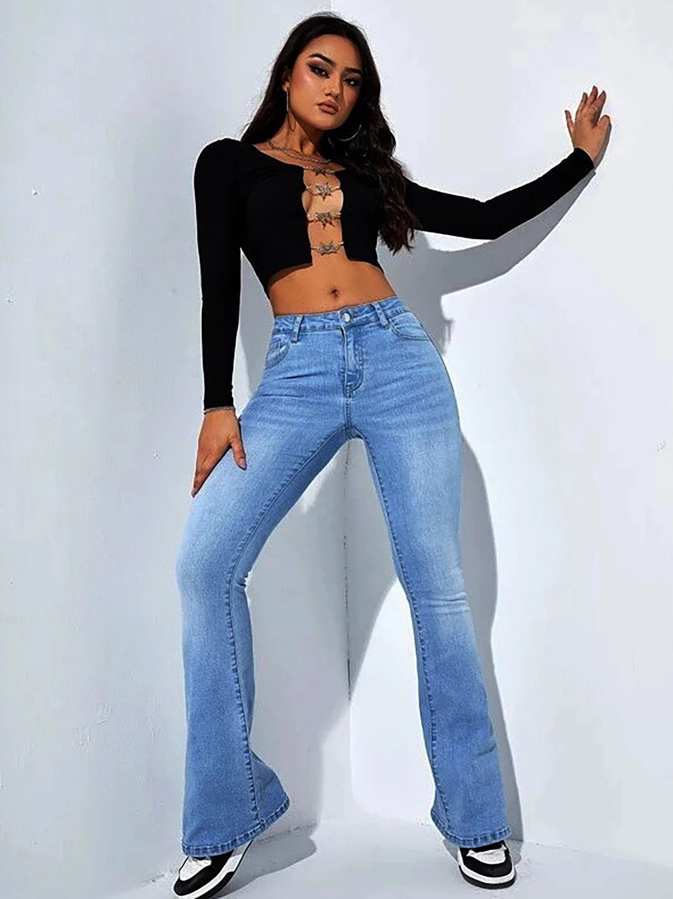 Women's jeans high waist stretch comfortable flared pants Denim pants