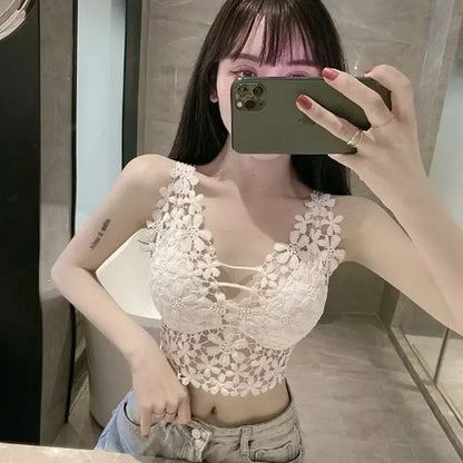 Camis for Women Woman Vest Tank Tops Sexy Strap V-neck Sleeveless Lace Crop Top Backless Loose Female Short Tee Dropshipping