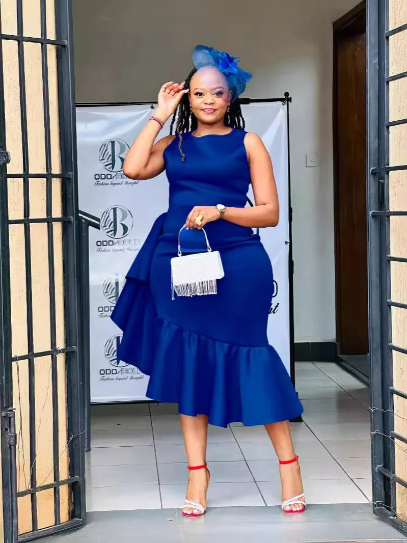 Summer Dress for Women 2024 Casual Solid Ruffle Hem Irregular Sleeveless Party Birthday Wedding Maxi Long Dresses Women