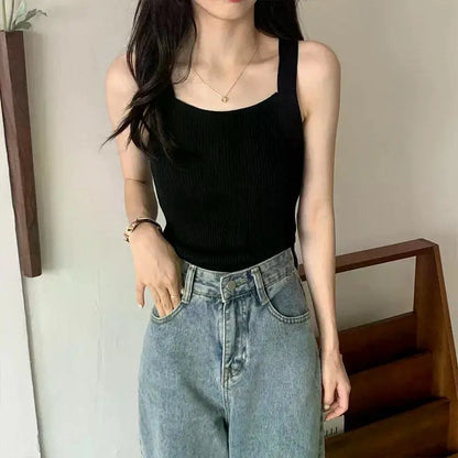 2025 Spring Women Crop Tops Strapy Casual Camis Sleeveless Tank Tops Cute Casual Tops Plain Camis Square Tops for Women Korean