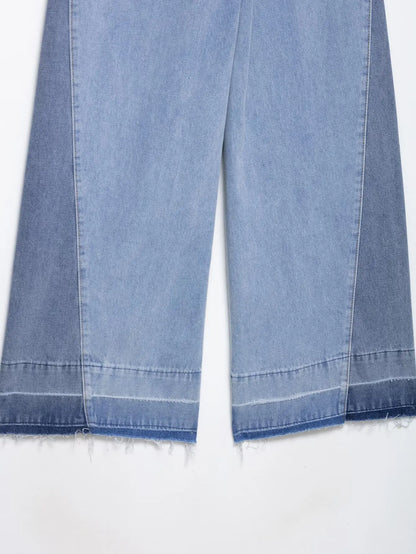 2025 new summer women's casual fashion simple design comfortable stitching high waist wide leg jeans