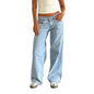Women's versatile jeans, aesthetic solid color low rise zipper button trousers with pockets for everyday street wear
