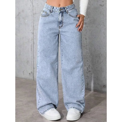 Women's High Waist Straight Leg Jeans plus Size Loose Casual Autumn Pants Sweet And Spicy Style 2025