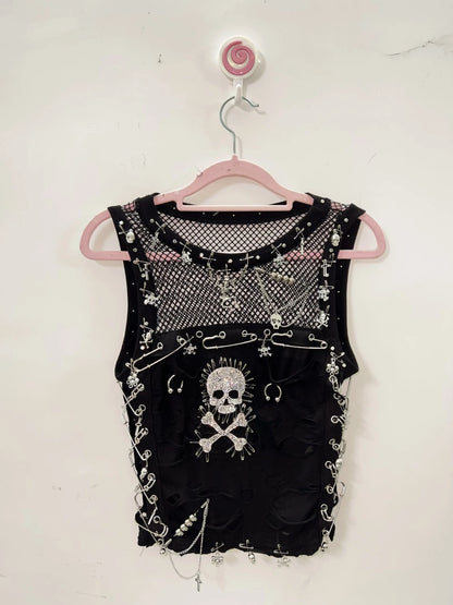 Cross Tank Tops y2k clothes y2k crop top Gothic Tank Tops Punk  Tops harajuku fashionSkull Tank Tops bustier top gothic clothes