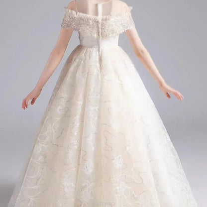 Long Dress 2025 Flower Girl Wedding Dresses Children GirlsGown Costume Kids Host Piano Outfits Birthday Party Vestido Princess