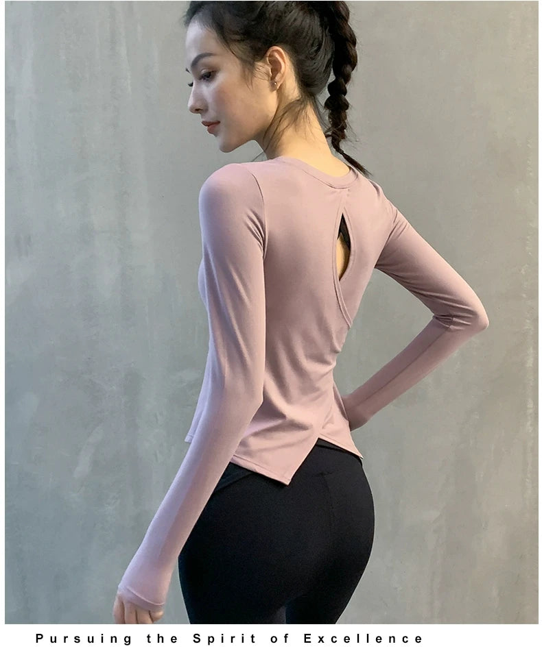 Yoga Tops for Women, Long-Sleeved Fitness Clothes, Sportswear, Running Training Clothes, Breathable Quick-Drying Clothes, Pilates High-End Sportswear