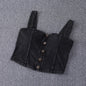 women's clothing sexy Tops For Women crop top fashion button front shirred detail denim top