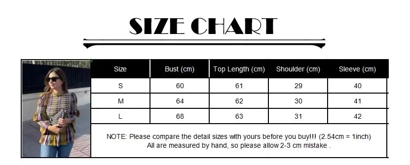 Women's Tops Vintage Plaids Elastic Pleated T Shirt Casual O Neck Long Sleeves Ruffles Hem Top Spring Chic Lady High Street Wear