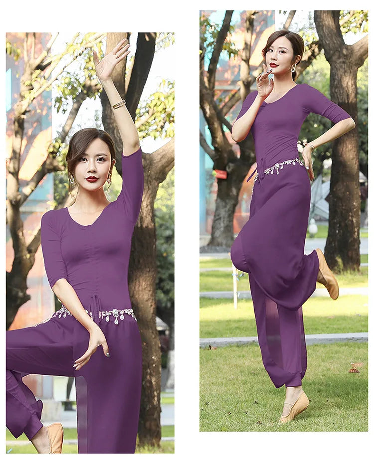 Modern Dance Practice Clothes Body Training Tops Women's Adult Dance Belly Dance Practice Clothes Loose Bloomers Suit 2024