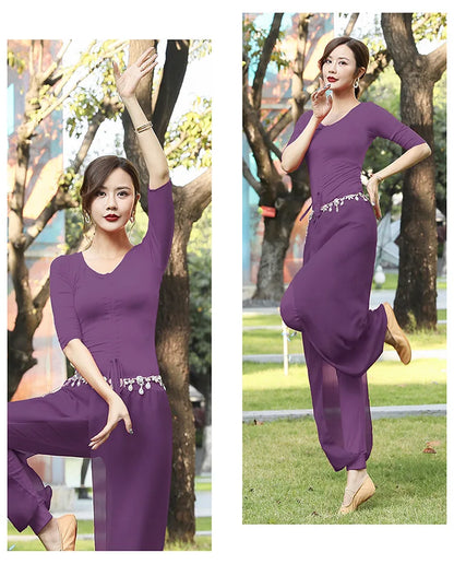 Modern Dance Practice Clothes Body Training Tops Women's Adult Dance Belly Dance Practice Clothes Loose Bloomers Suit 2024