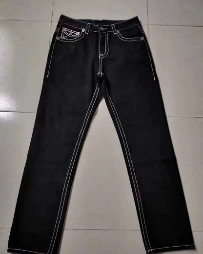 Buddha Jeans Vintage Y2K Men's Jeans Women's Pocket Embroidered Jeans Patch Leather Vintage Blue Jeans Loose Fit Jeans pants