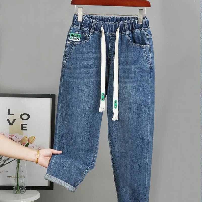 2025 Fashion Women's Jeans Spring Autumn Denim Harem Pants Loose Large-size Elastic-waist Vintage Casual Trousers Female Jeans