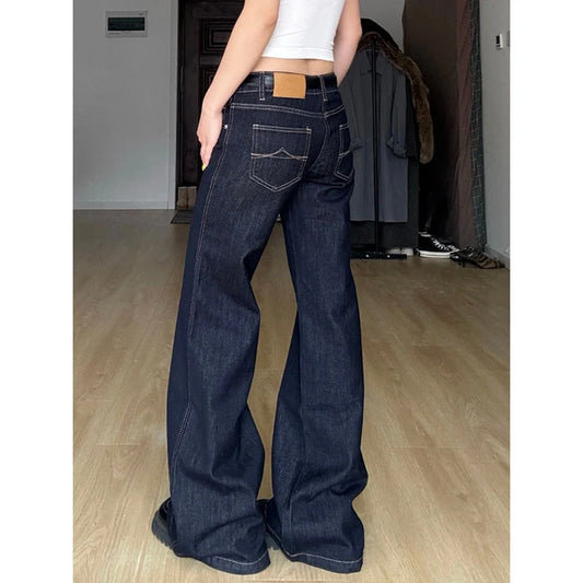 Women's Blue Jeans Hip-hop Fashion Vintage Streetwear Y2K Wide Leg Straight Jean High Waist Trouser Classic Baggy Denim Pants