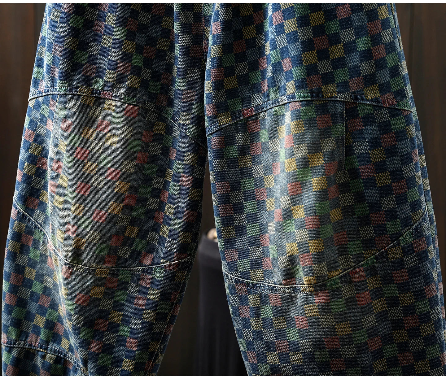 Women Casual Boyfriend Jeans New Arrival 2025 Autumn Vintage Style Plaid Pattern Loose Female Denim Harem Pants M1854