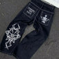 Street Fashion Trend Skull Embroidered Jeans Women Harajuku Y2K New Hip Hop Joker Straight Wide-leg Pants Couple Casual Jeans