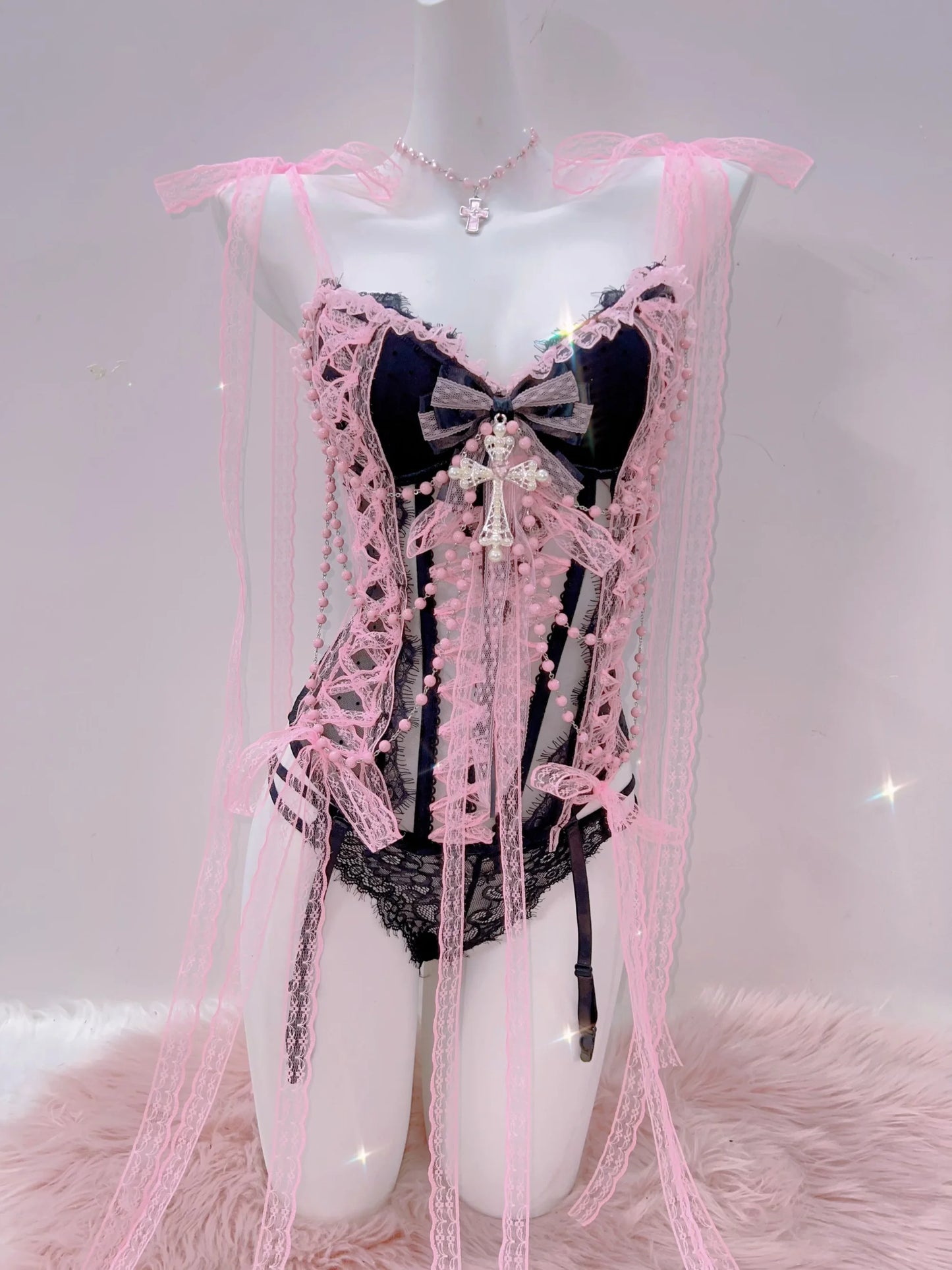 Cross Tank Tops Lace Tank Tops Pink crop top  gothic  tank tops  y2k tops y2k fashion LolitaTank TopsKawaii Tank Tops   bow tops