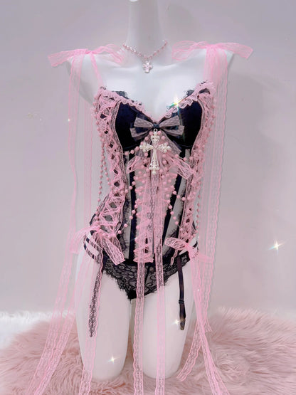 Cross Tank Tops Lace Tank Tops Pink crop top  gothic  tank tops  y2k tops y2k fashion LolitaTank TopsKawaii Tank Tops   bow tops