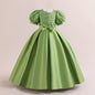 New Youngsters's Dress Long Princess Dress Satin Wedding Dress Flower Youngsters Dress Elegant Evening Dress for Girls Bubble Sleeve Sequins Sparkling Puffy Skirt