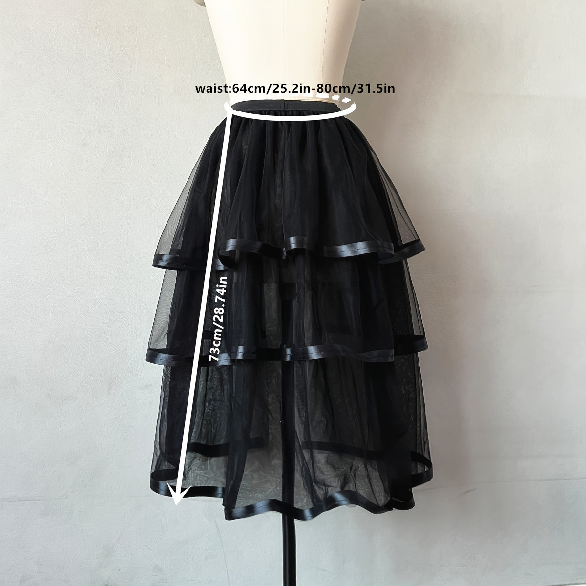 1PC Punk Style Skirt Black 3 Layers Ribbon 5 Layers Mesh Removable Tulle Skirt Half-length Skirt Covering Wedding Dress Elastic Waist Detachable Thin Tulle Skirt