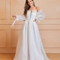 Exquisite Lace Off Shoulder Wedding Dress - Flowing Long Sleeves, Solid Color, Unique Bow Cut Out Design, Flattering Silhouette - Perfect for Daily Wear, Casual Occasions, and Weddings, Womens Clothing