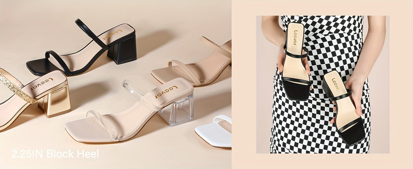 Square Toe Heeled Sandals For Women, Women's Low Block Heels Sandals, Ankle Strap Chunky Heels For Party Wedding Dress Shoes