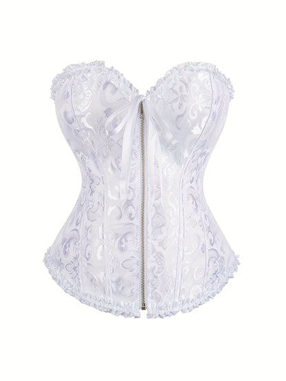 Elegant Bridal Corset Top with Floral Jacquard Pattern - Lace-Up Back, Zipper Closure, Tummy Control Waist Cincher Vest for Women's Wedding Dress, Bridal Undergarment|Floral Jacquard Design|Intricate Pattern Corset