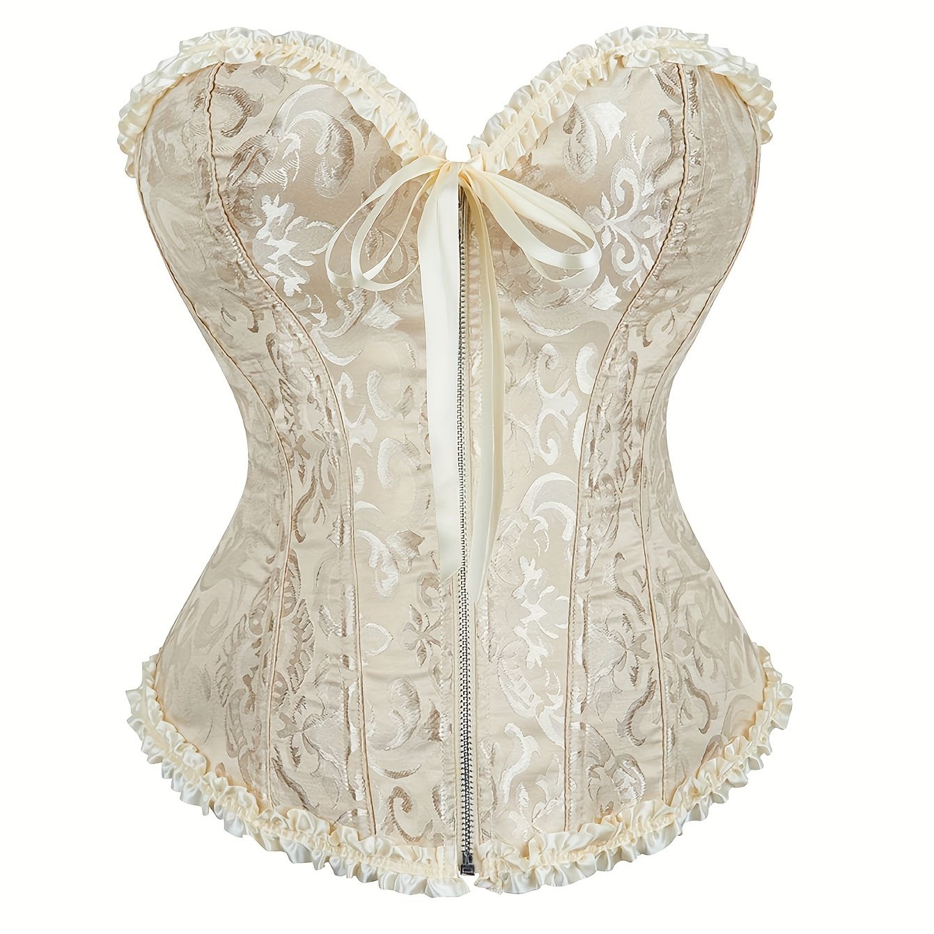 Elegant Bridal Corset Top with Floral Jacquard Pattern - Lace-Up Back, Zipper Closure, Tummy Control Waist Cincher Vest for Women's Wedding Dress, Bridal Undergarment|Floral Jacquard Design|Intricate Pattern Corset