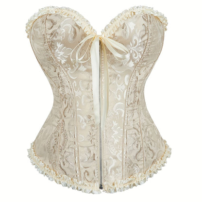 Elegant Bridal Corset Top with Floral Jacquard Pattern - Lace-Up Back, Zipper Closure, Tummy Control Waist Cincher Vest for Women's Wedding Dress, Bridal Undergarment|Floral Jacquard Design|Intricate Pattern Corset