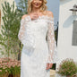 Contrast Lace Off Shoulder Wedding Dress, Elegant Slim Long Sleeve Gown For Wedding Party, Women's Clothing