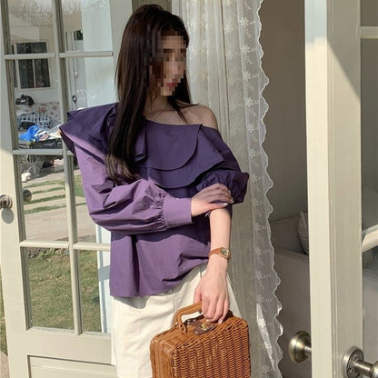 Versatile White Long-sleeve Shirt With An Asymmetric Edgy Design