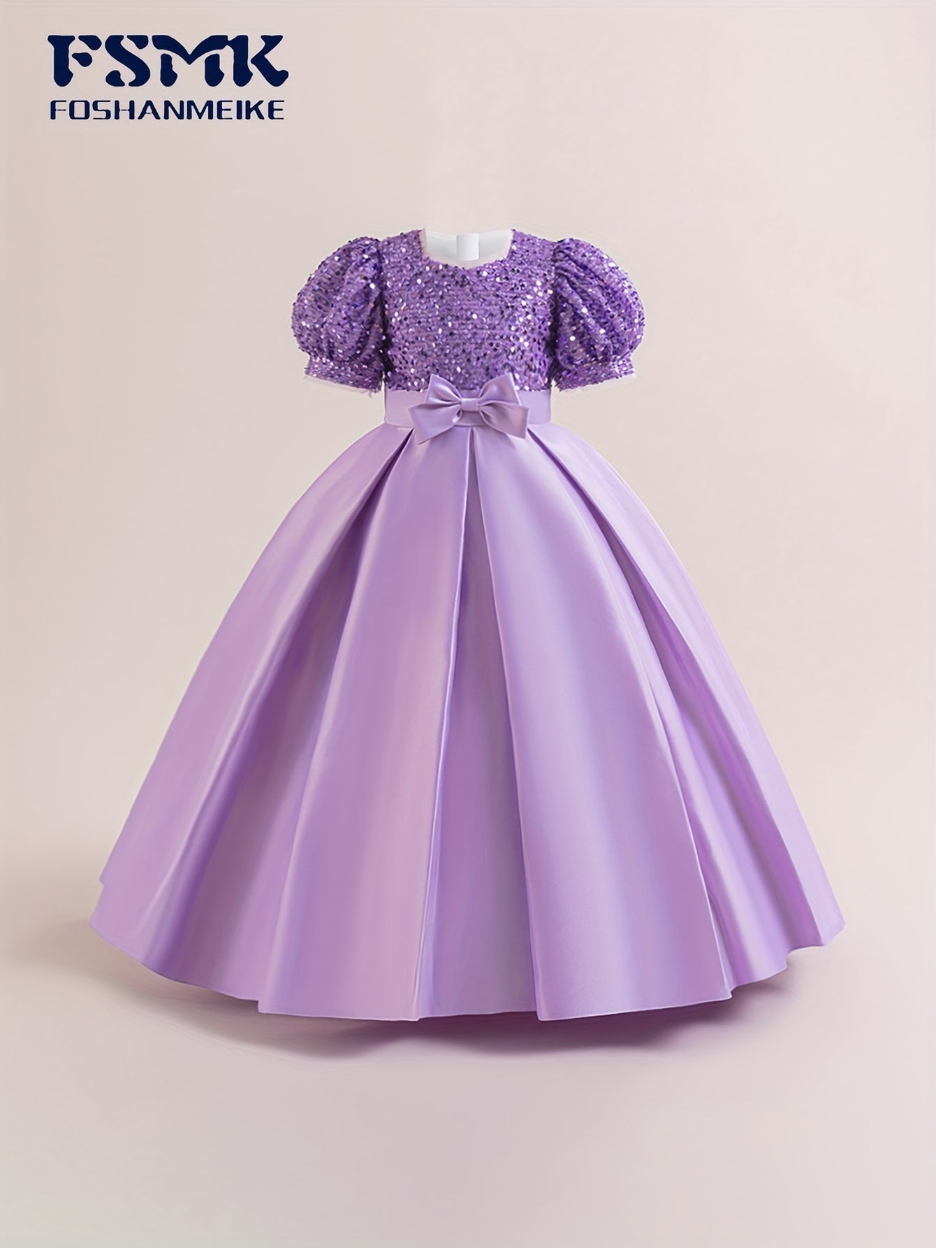 New Youngsters's Dress Long Princess Dress Satin Wedding Dress Flower Youngsters Dress Elegant Evening Dress for Girls Bubble Sleeve Sequins Sparkling Puffy Skirt