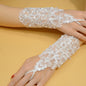 1 Pair Exquisite Fingerless Bridal Lace Gloves - Romantic Wedding Dress Accessories with Faux Pearl Embroidery, Beaded Details, and Exposed Fingertips for Elegant Brides