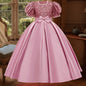 New Youngsters's Dress Long Princess Dress Satin Wedding Dress Flower Youngsters Dress Elegant Evening Dress for Girls Bubble Sleeve Sequins Sparkling Puffy Skirt