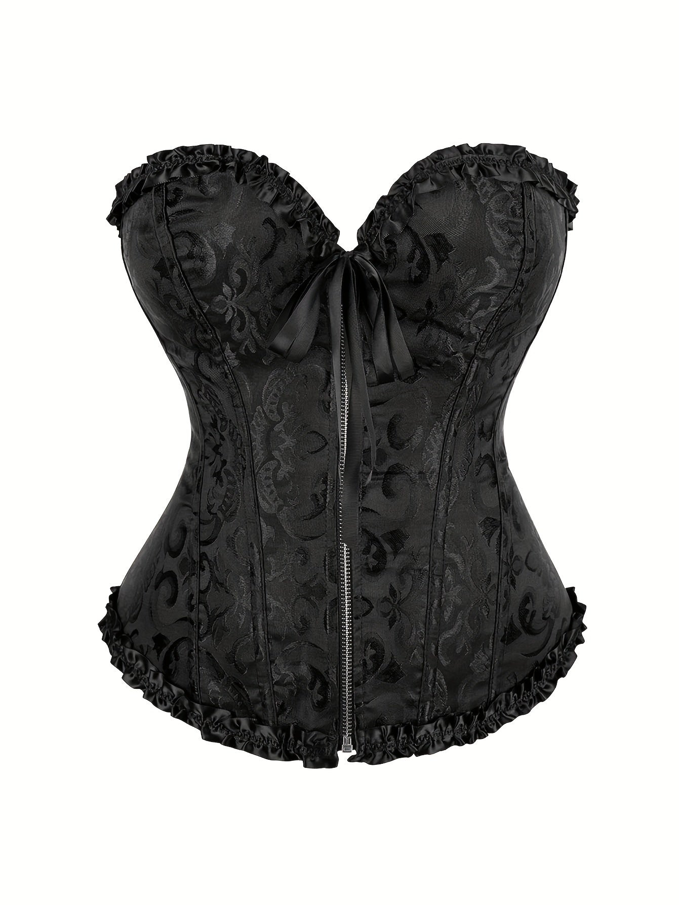 Elegant Bridal Corset Top with Floral Jacquard Pattern - Lace-Up Back, Zipper Closure, Tummy Control Waist Cincher Vest for Women's Wedding Dress, Bridal Undergarment|Floral Jacquard Design|Intricate Pattern Corset