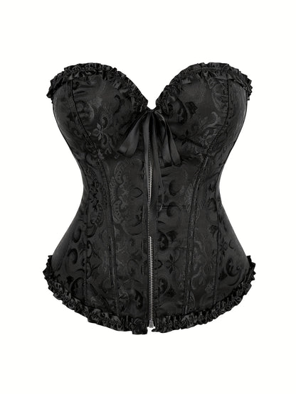 Elegant Bridal Corset Top with Floral Jacquard Pattern - Lace-Up Back, Zipper Closure, Tummy Control Waist Cincher Vest for Women's Wedding Dress, Bridal Undergarment|Floral Jacquard Design|Intricate Pattern Corset