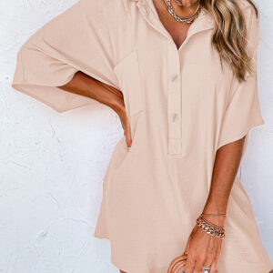 Apricot Half Button Collared Loose Romper