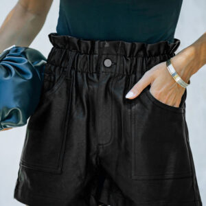 Black Faux Leather Paper Bag Waist High Rise Shorts